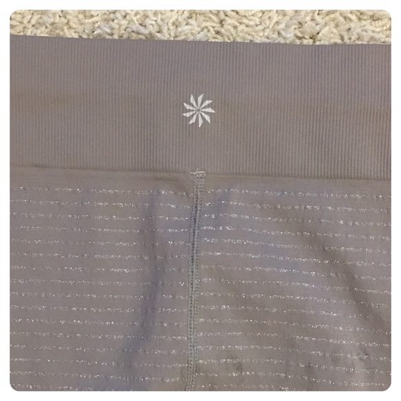 ATHLETA COBBLESTONE GREY SHIMMER STRIPE TIGHTS - Picture 2 of 6